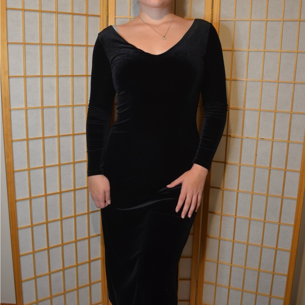 Moda International Black Velvet Maxi Dress - Picture 1 of 5